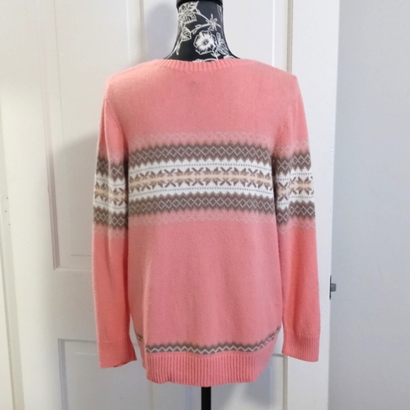 ❄️Talbots❄️ - Pink/Peach Fair Isle Crewneck Sweater - Picture 3 of 12